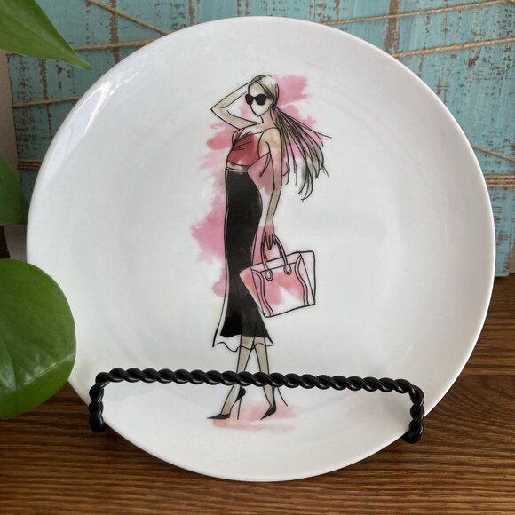 PIER 1 IMPORTS Fashion Frenzy Salad Dessert Plates Set of 4 Pink 90’s Style - Picture 2 of 8